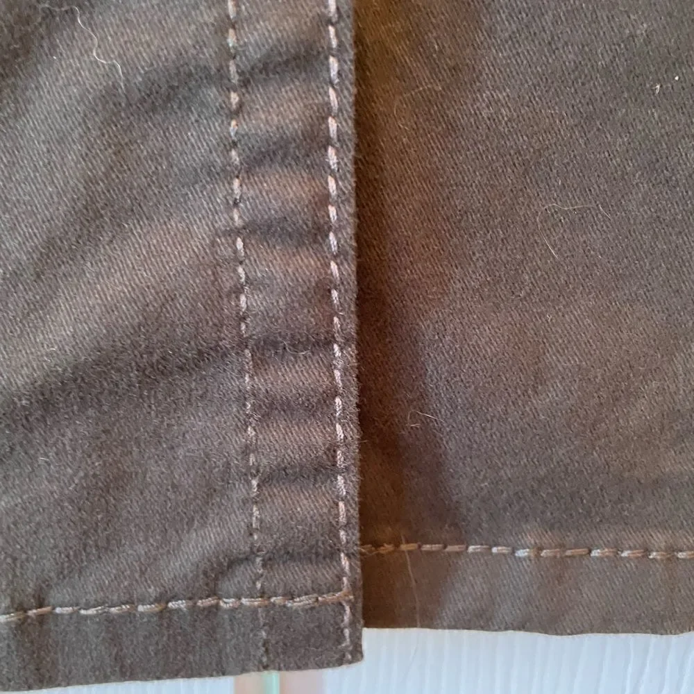 BROWN DENIM SKIRT BY LONDON JEAN FRINT ZIPPER SIZE 14 NWOT